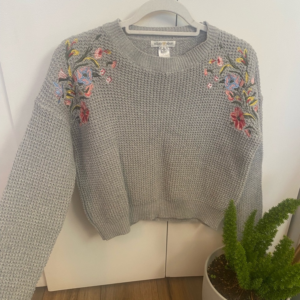 Woven Heart embroidered knit sweater